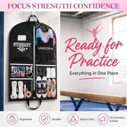 Blushtier 40" Cheer Uniform Garment Bag Gymnast, Black,White - Image 4