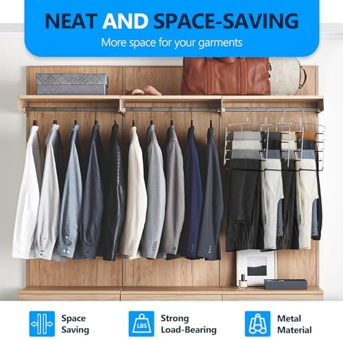 Pants Hangers 4 Pieces,5 Tier Closet Organizers and Storage Clothes Hanger,Hangers Space Saving with Swing Arm,Multiple Metal Hanger Clothes Organization for Pants Trousers Jeans Leggings Slacks - Image 2