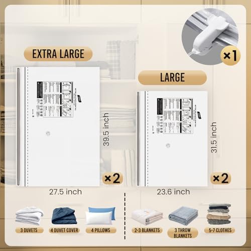TAILI 4 Pack Vacuum Storage Bags, 2 Size Combo(2 Large+2 Jumbo), Clear - Image 3