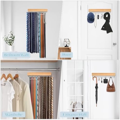 Tie Rack Belt Hanger Wall Mounted Tie Organizer Natural 1 Pack - Image 5
