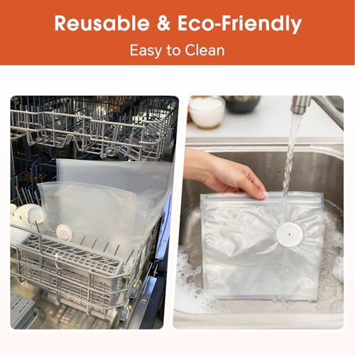 Reusable Vacuum Sealer Bags for Food, 25 Pack Small (8.7"x8.3"), BPA-Free Vacuum Zipper Bags for Food Storage, Freezer & Sous Vide Cooking, BPA-Free, Compatible with Food Saver Vacuum Sealers - Image 7