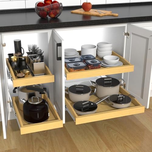 Wooden Pull out Cabinet Organizer 17" W x 21" D x 3.35" H, Heavy Duty Slide Out Drawers Pull-Out Home Organizers for Kitchen Cabinets - Image 7