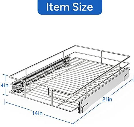 ROOMTEC Pull Out Cabinet Organizer, Cabinet Pull Out Shelves 14" W x 21" D, Heavy Duty Cabinet Drawers Slide Out Kitchen Cabinet Organizers Storage Shelf - Image 3