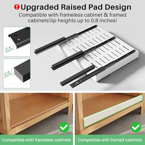 Pull out Cabinet Organizer, 2-pack, Expandable(12"-20") Heavy Duty Slide out Drawers Fixed with Adhesive Nano Film for Pots, Roll out Shelf Storage for Kitchen Base Cabinet Organization(3 Rails) - Image 3