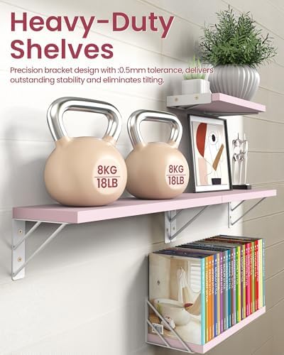 BAYKA Wall Shelves for Bedroom Decor, Wood, Pink, Set of 4, 16in - Image 5