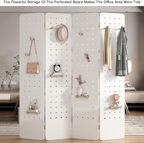 Foldable Pegboard Room Divider - 3/4 Panels Privacy Screen with Storage Rack for Craft and Art Displays(White,4 Panel) - Image 6