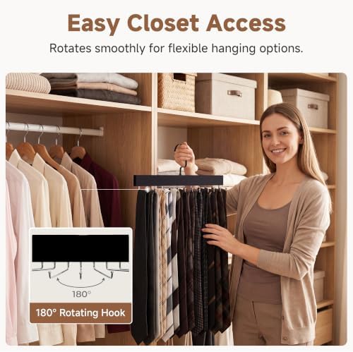 StorageWorks Tie Hanger with 20 Swivel Hooks, 2 Pack Wooden Hanger, Black - Image 4