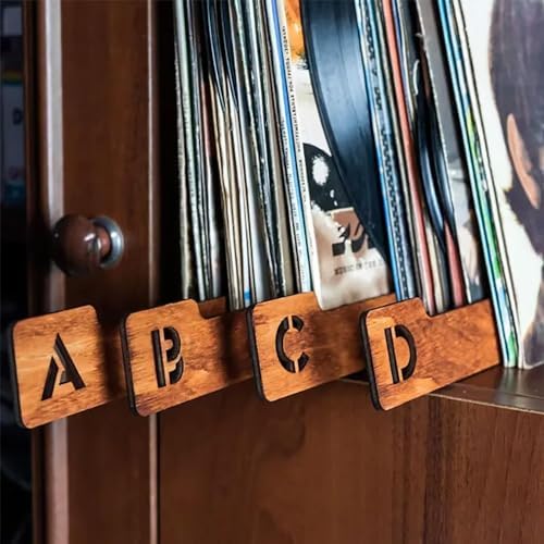 26PCS Alphabetical Wooden Vinyl Storage Dividers, 26 Record Separator Holder Dividers A-Z Fot Horizontal Vertical, Album CD DVD Media Book Shelf Holders Accessories for Music Enthusiasts Album Crate by Didyts