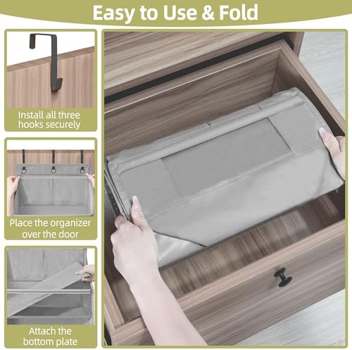 Over Door Organizer with 6 Extra Large Pockets and 12 Side Pockets, Large Capacity Hanging Storage Organizer with Clear Window for Shoes, Diapers, Grey, 6 Layers, 2-Pack - Image 4