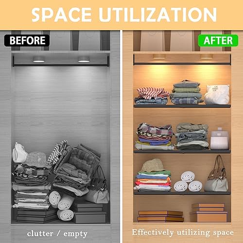 Expandable Closet Tension Shelf Organizers, Cabinet Rack Storage for Wardrobe Divider Shelves Pantry Cupboard Kitchen (2 Pack, W11.81 x L: 17" to 31") - Image 6