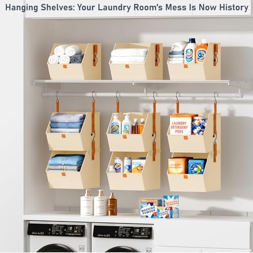 DIMJ Hanging Closet Organizer - 4 Tier Collapsible Hanging Shelves with Hooks Zipper, Fabric Clothes Organizer, Space-Saving Storage Bin Basket for RV, Bedroom, Laundry Organization - Image 6