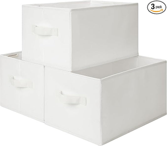 StorageWorks Collapsible Shelf Baskets, Storage Bins for Clothes, Closet Organization and Storage, White, 3-Pack, Large