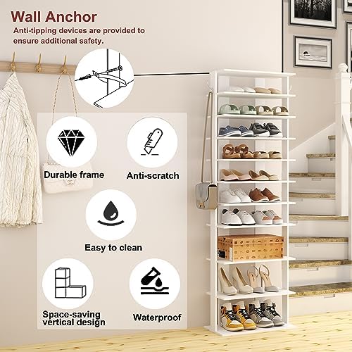 HOMEFORT 10-Tier Corner Shoe Tower - Double Rows, Slim Shoe Stand for 20 Pairs - Entryway, Hallway, Closet (White) - Image 5