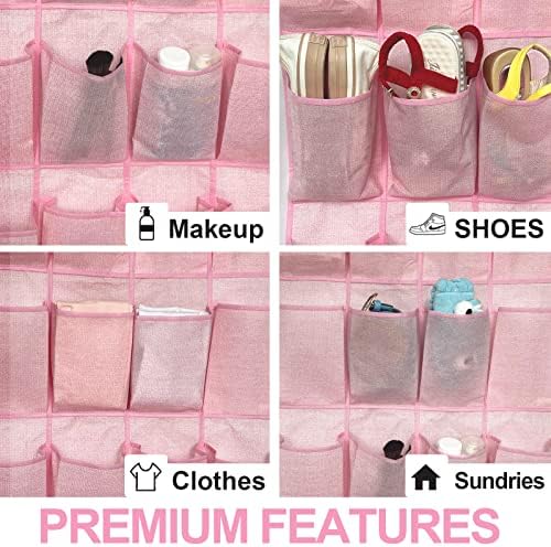 homyfort Pink Shoe Organizer Over the Door for Girls Women Kids Room,Hanging Shoe Rack Organizer for Closet Door,Zapateras Storage Holder with 24 Large Pockets & 4 Sturdy Hooks for Shoes,Slippers - Image 5