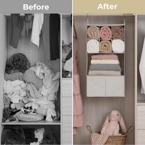 GRANNY SAYS 4-Shelf Hanging Closet Organizer with Drawer, Foldable Storage - Image 7
