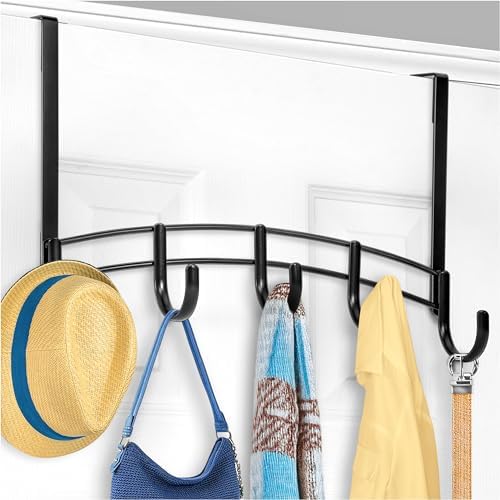 LYNK Professional® Home™ Over the Door Hooks - 5 Hook – Over the Door Coat Rack - Over the Door Hanger - Hanging Towels or Clothes - Bathroom, Bedroom, Laundry Room - Lifetime Ltd. Warranty, Black by LynkInc
