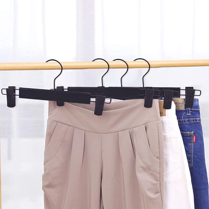Skirt Hangers，Pants Hangers with Clips，360 ° Swivel Hooks Space Saving Hangers for Pants, Skirts, Clothes, Jeans (10Pack, Black)