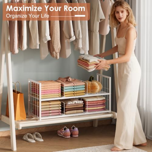 Hongtamoya Stackable Closet Storage Shelf with Adjustable Divider - Image 5