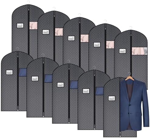 Univivi Suit Bags for Closet Storage and Travel, 40 Inch, 10 Pack, Black by Univivi