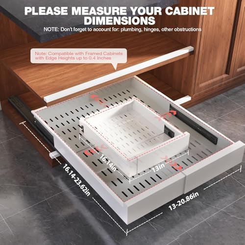 Seinloes Pull Out Cabinet Organizer,4-Side Expandable to Maximize Cabinet Space,Slide Out Drawers with 3 Rail Design,Roll Out Shelf with Raising Pad for Framed Cabinet,13"-21"W x 17"-24"D,White,4 Pack - Image 6