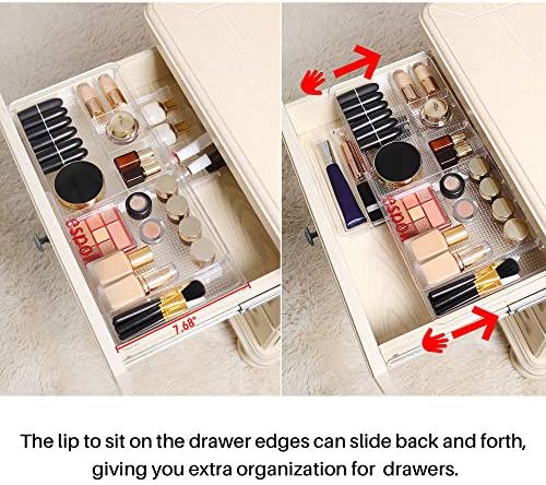 Oubonun Expandable Shallow Vanity Plastic Makeup Drawer Organizers, 4 Pack - Image 3