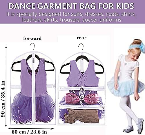 WJWSKI Clear Kids Dance Garment Bag for Hanging Clothes,35 Inch Waterproof PVC Travel Garment Bag with 3 Pockets for Dance Costumes,Sports,Skating,Theatre,Beauty Pageants & More - Image 2
