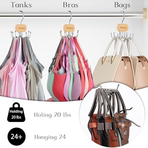 Belt Hanger, Belt Organizer for Closet,Rotatable Tie Rack,Belt Holder,Hanging Closet Storage Hook for Belt, Bra, Tank Top, Tie, Scarf, Purse,2PCS,Natural - Image 3