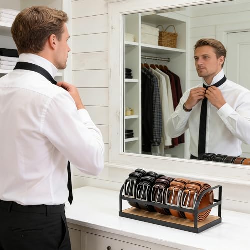 DAOYA 5-Slot Belt Organizer for Closet, Bamboo Wooden Belt Storage Rack for Dresser Drawer, Display Belts Ties Neatly, Sturdy Gift for Men - Image 4