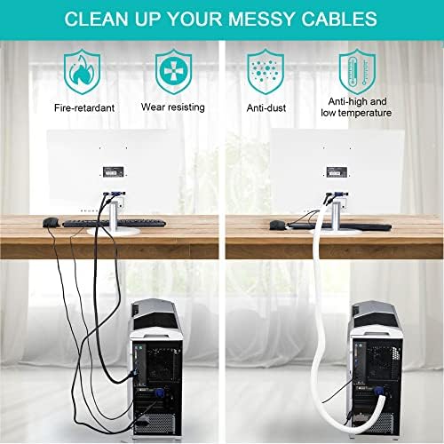 6.6ft - 1 inch White Cable Sleeve, Cable Organizer for Desk PC TV Computer, Wire Protector Cable Wrap Cover, Cord Management for Home Office - Image 4