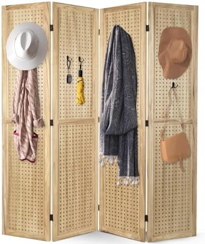 Babion 4 Panel Pegboard Display, Peg Board Room Divider Freestanding Folding Privacy Screens Display Stand for Craft Shows (Natural) by Unknown