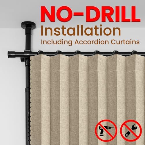 100% Blackout Room Divider Curtains Sets Beige W100 x L96 in,2 Panels Curtain Rods No Drilling Adjustable Tension (H) 43-120×(W) 35-200 in for Bedroom Privacy Partition Separator - Image 3