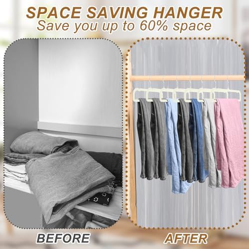 Pants Hangers Space Saving, 30 Pack Velvet Hangers for Closet with 30 Hooks, Strong Durable Non Slip Slim Clothes Hanger, Ultra Soft Flocked Hanger for Pants, Shirts, Bra, Shorts (Cream) - Image 4