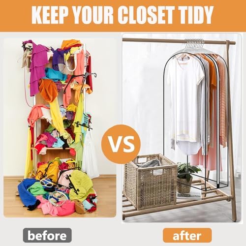 60" All Clear Garment Bags with Zipper for Hanging Clothes, 3Pack 10" Gusseted Plastic Dress Bags for Gowns Long Clothes Storage Cover for Long Dress Fur for Open Closet - Image 3