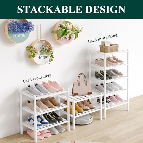 Smiry Bamboo Shoe Rack, 5 Horizontal Slats, 5 Tier - 17.3" Wide, White - Image 3