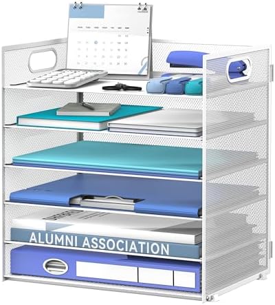 Daltack 6-Tier Paper Organizer for Desk with Handle, White by DALTACK
