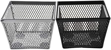 HAHIYO Stackable Paper Clip Mesh Holder Cup 2.2" Height 4 Pack Sturdy Paperclip Holder Container for Desk Drawer Organizer Collection for Home Office School Black Silver Soft Foam Feet No Sharp Edges - Image 7