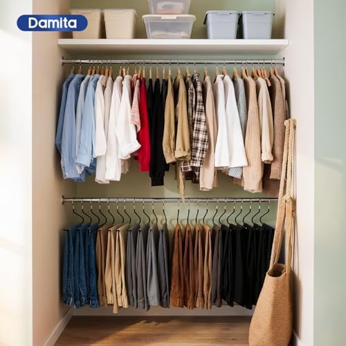 DAMITA Open Ended Pants Hangers - Non Slip Heavy Duty Metal Hangers 20 Pack - Space Saving Jeans Trousers Blanket Organizer for Closet - 7 lbs Load Capacity Rubber Coating Black - Image 4