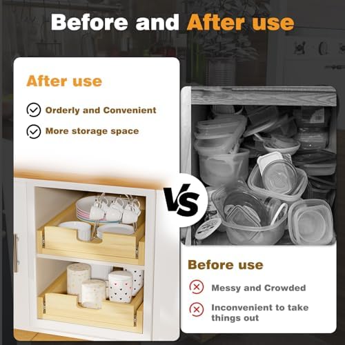Pull Out Cabinet Organizer, 23''W×21''D Sliding Drawers for Cabinets, Soft Close Slide Out Wooden Pull out Drawers, Base Cabinet Organization for Kitchen, Pantry, Bathroom - Image 4