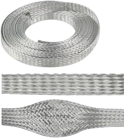 1/2" Wide Tinned Copper Braided Metal Wire Shielding Sleeve Ground Strap Automotive Flat Mesh Flexible Expandable Sheath (12mm ID-52ft) by BuyUneed