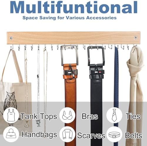Belt and Tie Organizer for Closet, Tie and Belt Rack Wall Mounted with 20 Storage Hooks, Non Slip 180 Degree Rotating Tie Holder Belt Hanger for Closet/Wall Mount - Image 5