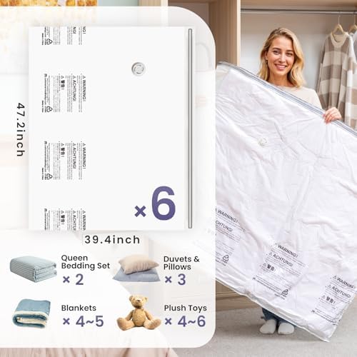 TAILI 6 Pack Vacuum Storage Bags, XXL Jumbo (47x39 Inch), Cream - Image 2