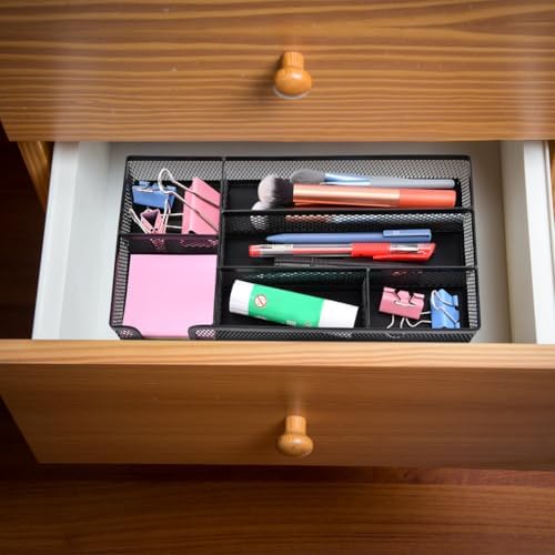 Metal Mesh Desk Drawer Organizer Tray, 6 Compartments 11”x6”x1.5” - Image 6