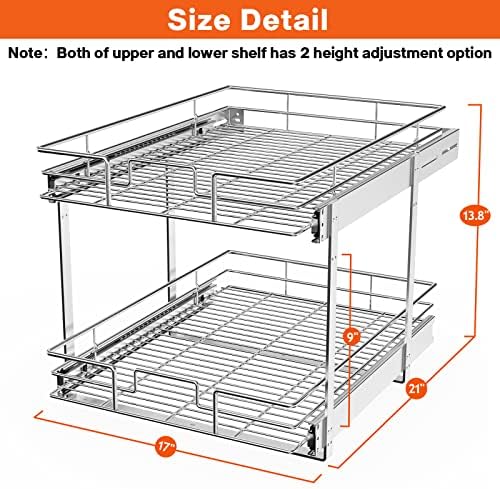 ROOMTEC Individual Pull Out Cabinet Organizer (17" W x 21" D), 2 Tier Spice Rack Organizer for Cabinet, Slide Out Drawer Pantry Shelf Organization and Storage for Kitchen Bathroom - Image 3