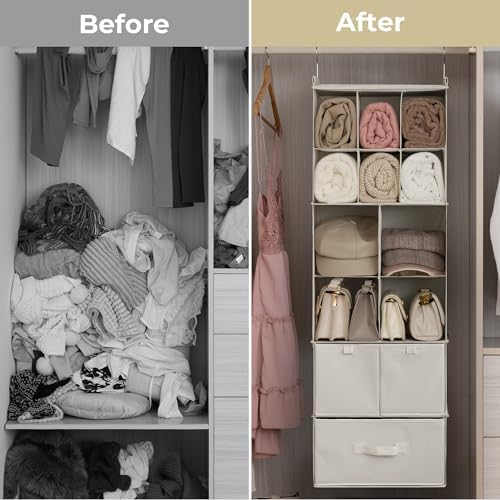 GRANNY SAYS Hanging Closet Organizer, 3 Drawers, 6 Shelves, Beige - Image 7