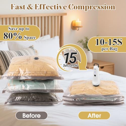 18 Pack Vacuum Seal Bags for Clothing, with Cordless Pump, Saving 80% Space - Image 2