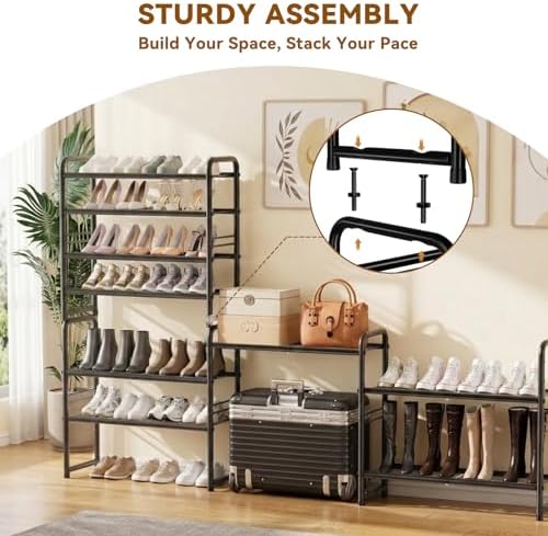 Heavy Duty Metal Shoe Rack Stainless Steel Shoe Organizer Shelf, Black - Image 6