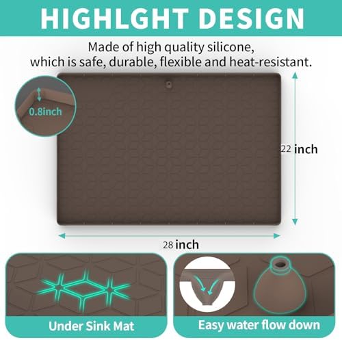 Under Sink Mat, 28"x22" Under Sink Mats for Kitchen, Silicone Waterproof Under Sink Liner, Sink Cabinet Organizer Tray with Drain Hole - Image 2