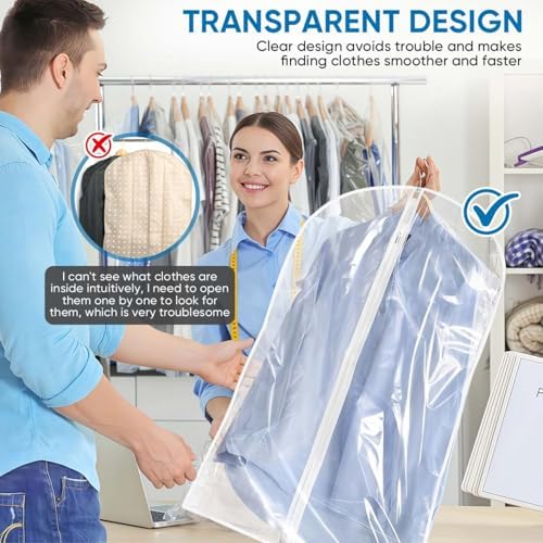 KISEER 10 Pack Clear Garment Bags for Hanging Clothes, 24 x 40 Inch Plastic Clothes Cover Bags with Zipper for Jackets Dresses Suits Coats Shirts - Image 5