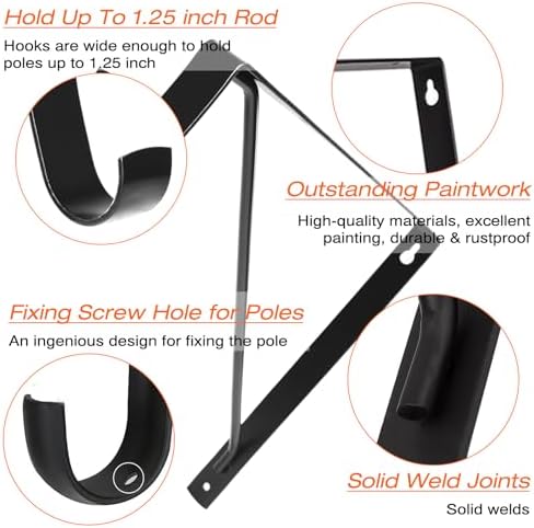4 Pack Heavy Duty Closet Shelf & Rod Brackets, Wall Mounted Closet Shelf Brackets, 11 x 10.2 Inch Closet Shelf Brackets with Rod Support, Black - Image 4
