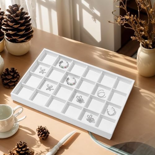 24-Grid PU Leather Jewelry Tray for Ring & Earring Storage White - Image 2